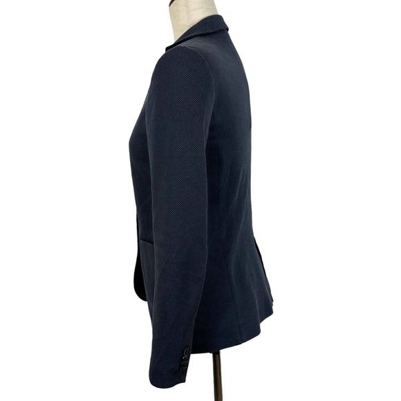 Massimo Dutton Jacket Women Size 4 Blue One Button Tweed Twill Blazer Pockets - Picture 2 of 11